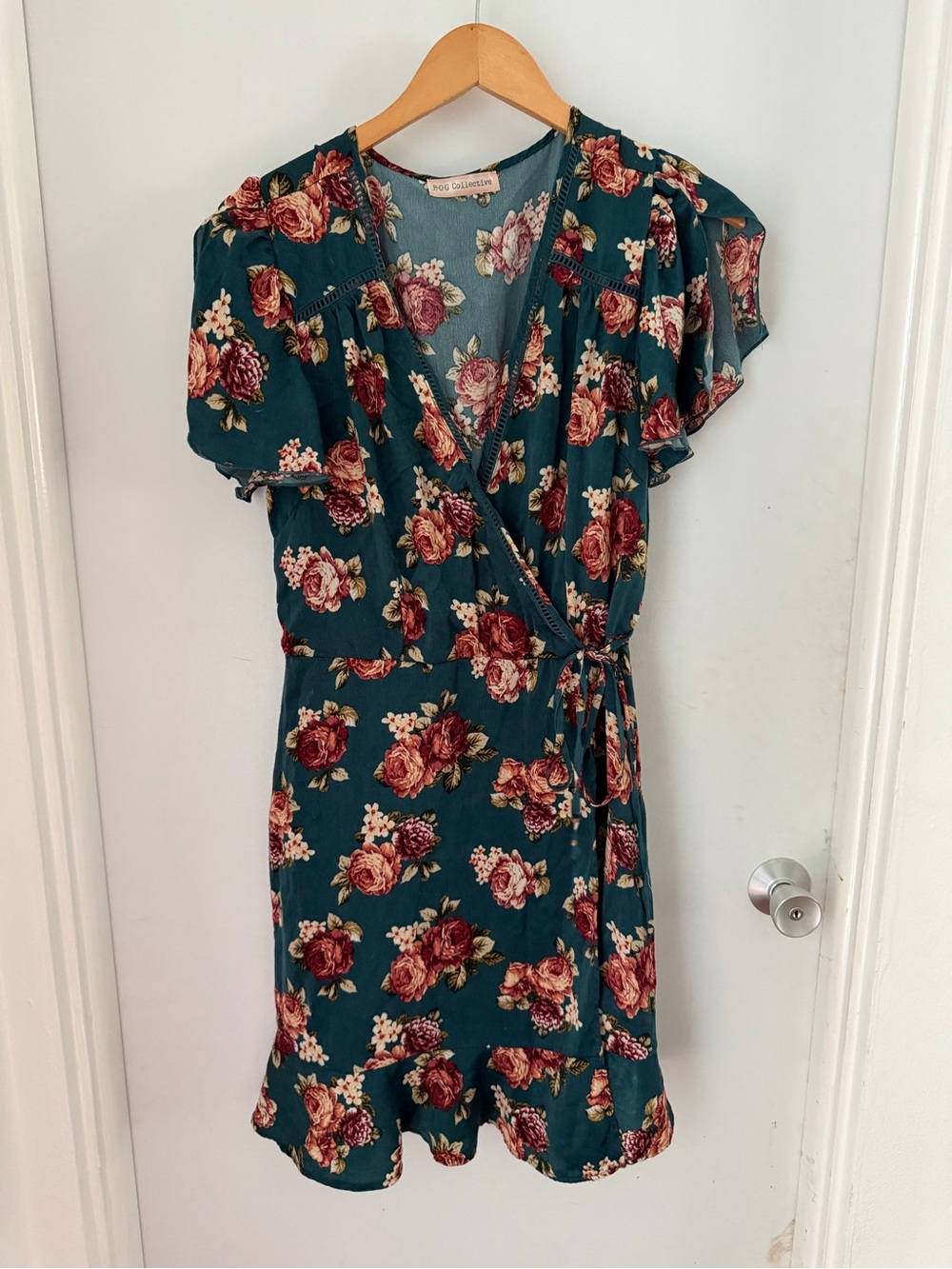 BOG Collective Green Floral Wrap Dress Womens Size L